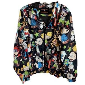 Y2K‎ RugRats Nickelodeon Members Only Hooded Full Zip Windbreaker  Size L Retro